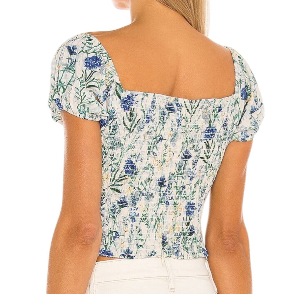 ASTR Surplice Floral Linen Crop Top Crinkle Cottagecore Coquette Prarie Sz Large - Picture 2 of 9